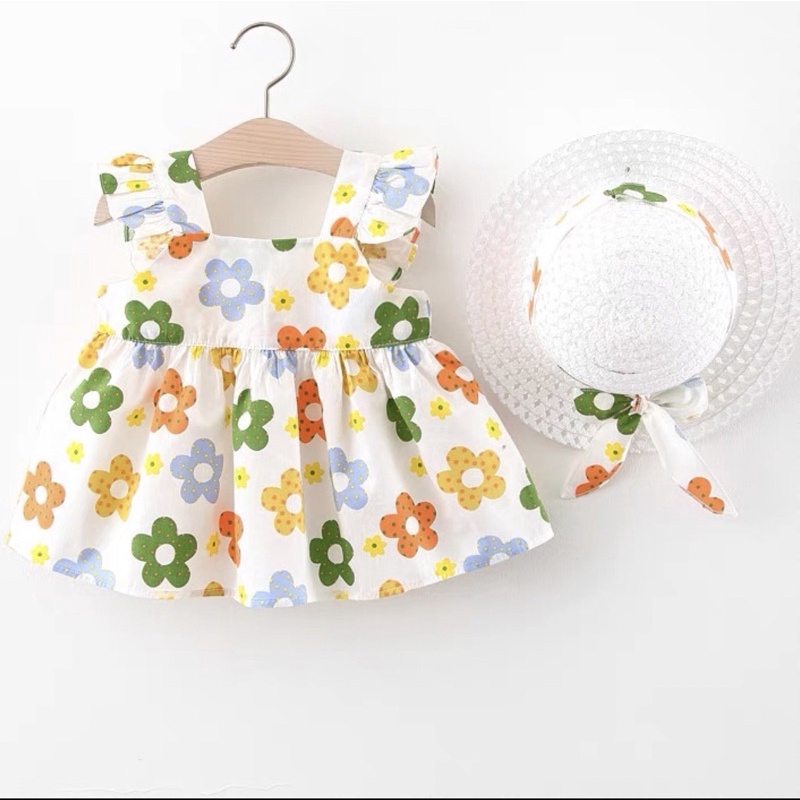 SET ĐẦM HOA KÈM NÓN CHO BÉ