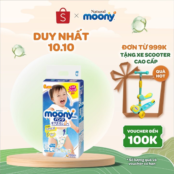 Tã quần Moony cao cấp L50/XL44 Bé Trai (Boy) - Nhập khẩu từ Nhật Bản