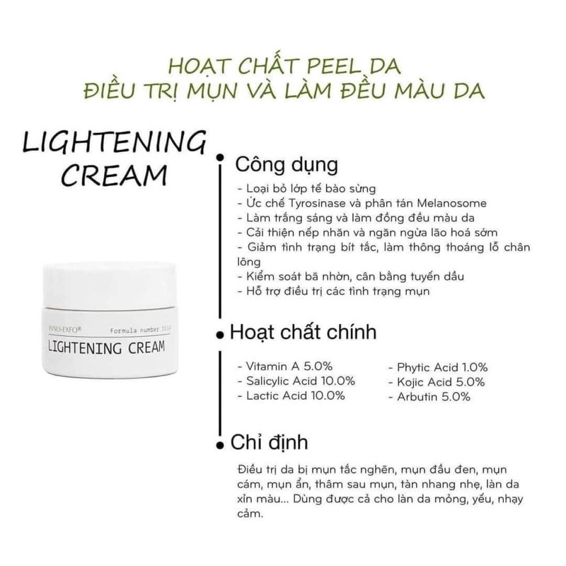 Kem peel hoạt chất Vitamin A 5% Innoaesthetics Inno LIGHTENING Tái Tạo Đều Màu Da Giảm Thâm Mụn Light A