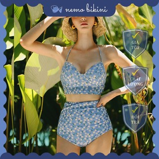 Bikini đi biển, đồ bơi nữ 2 mảnh tôn dáng hoa nhí xanh biển Nemo Bikini - B32