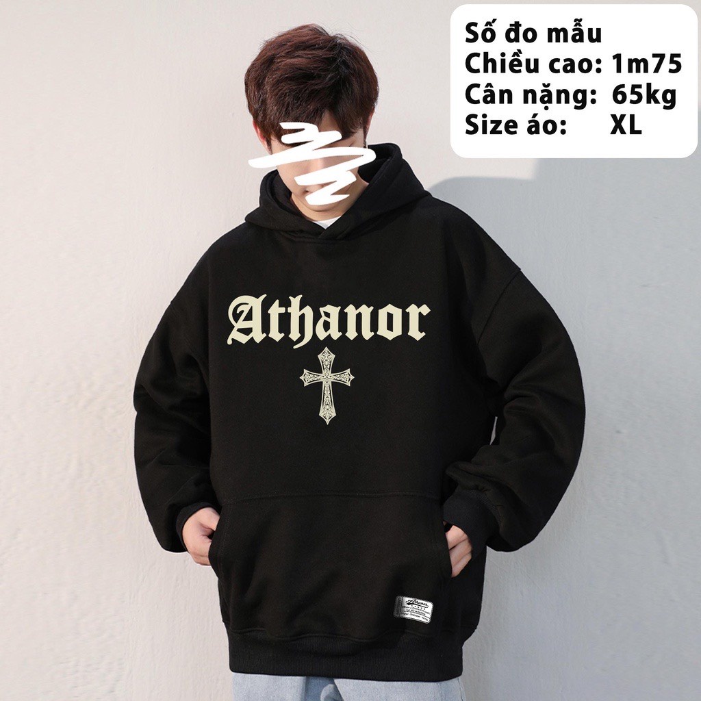 Áo Hoodie Athanor Chữ Thập Mũ Trùm Form Rộng Tay Phồng 100%Cotton