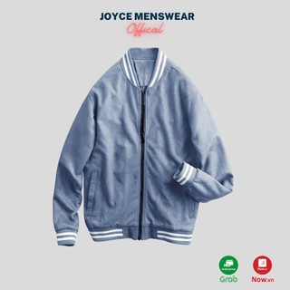 Áo khoác da lộn bomber cổ viền