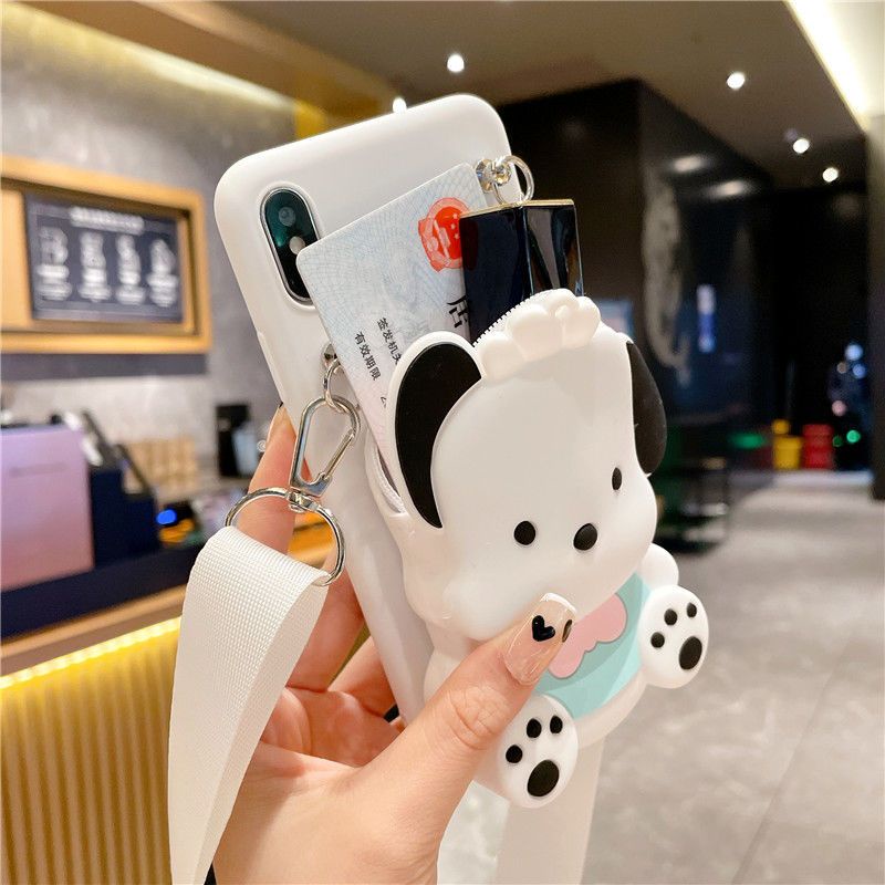 Ốp Điện Thoại TPU Mềm Kiêm Ví Hình Cún Pochacco 3D Cho iPhone 6 6S 7 8 14 Plus X XS XR 12 13 Mini 11 Pro MAX