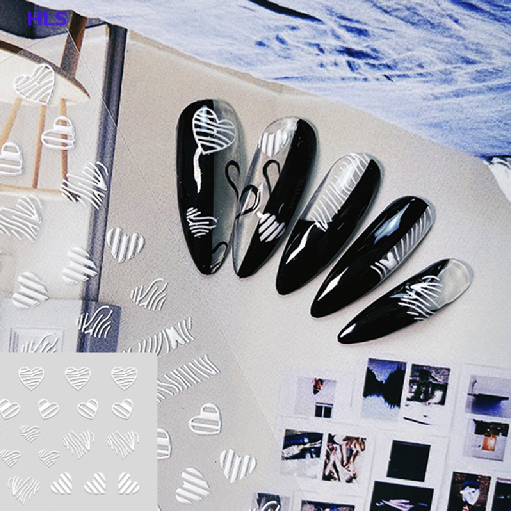 1 Tờ Miếng Dán Móng Tay 5D Màu Trắng Họa Tiết Hoa