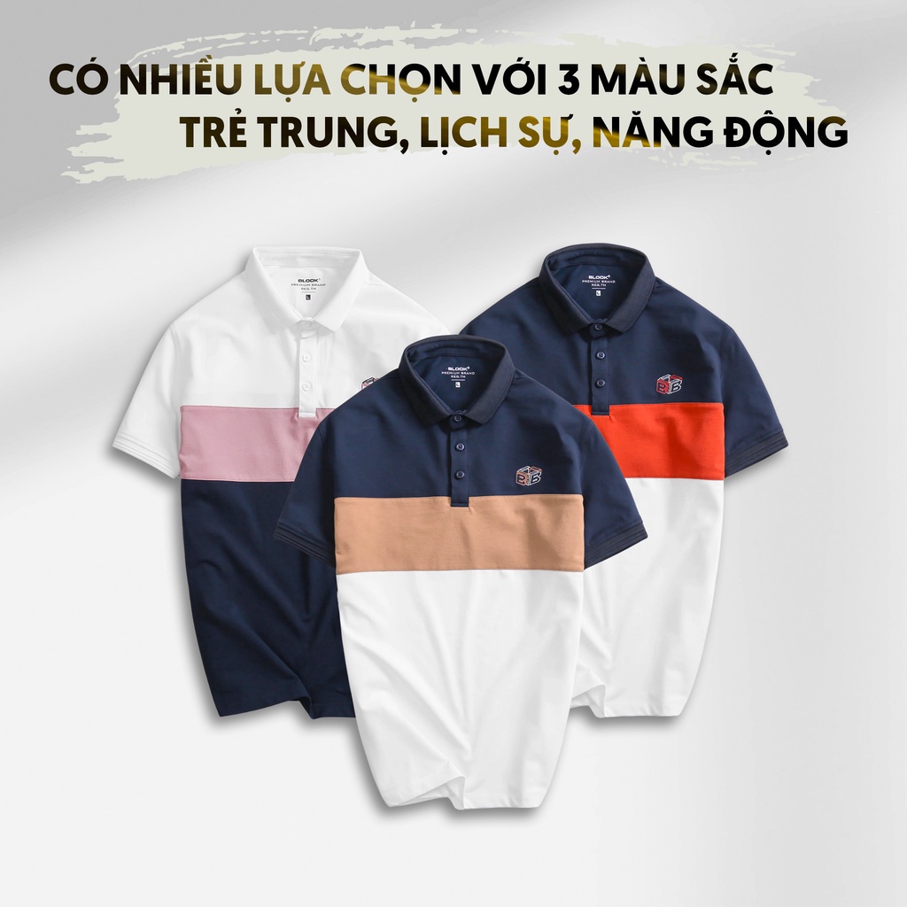 Áo Polo nam cổ bẻ phối ngang BLOOK Vải thun cá sấu sang trọng co giãn thoáng mát mã 35555