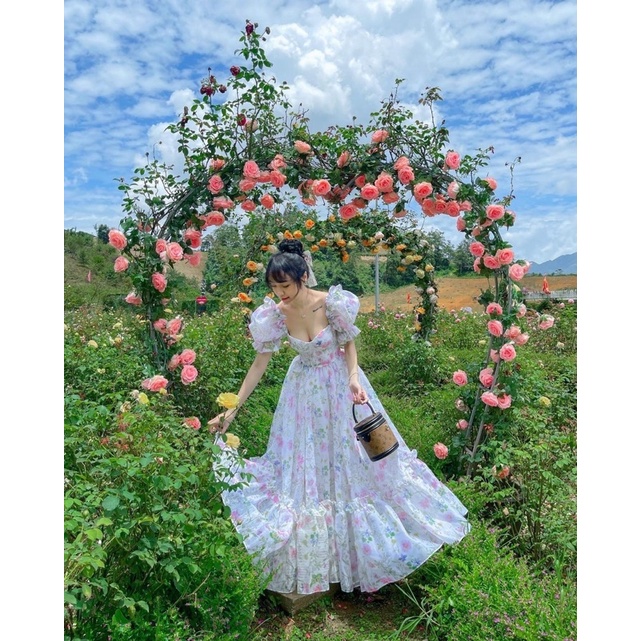 VÁY CÔNG CHÚA ORGANZA IN HOA, VÁY NÀNG THƠ, VÁY TIỂU THƯ, VÁY ĐI TIỆC, VÁY DU LỊCH, VÁY ĐI CHƠI, VÁY CHỤP PHOTO CONCEPT