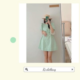 Đầm xoè cutout lưng thắt nơ xanh mint tiểu thư