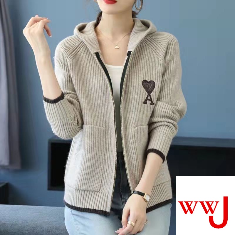 Áo Khoác Cardigan Dệt Kim Có Khóa Kéo Thêu Họa Tiết Phong Cách Mới Dày Dặn Thời Trang Thu Đông Cho Nữ