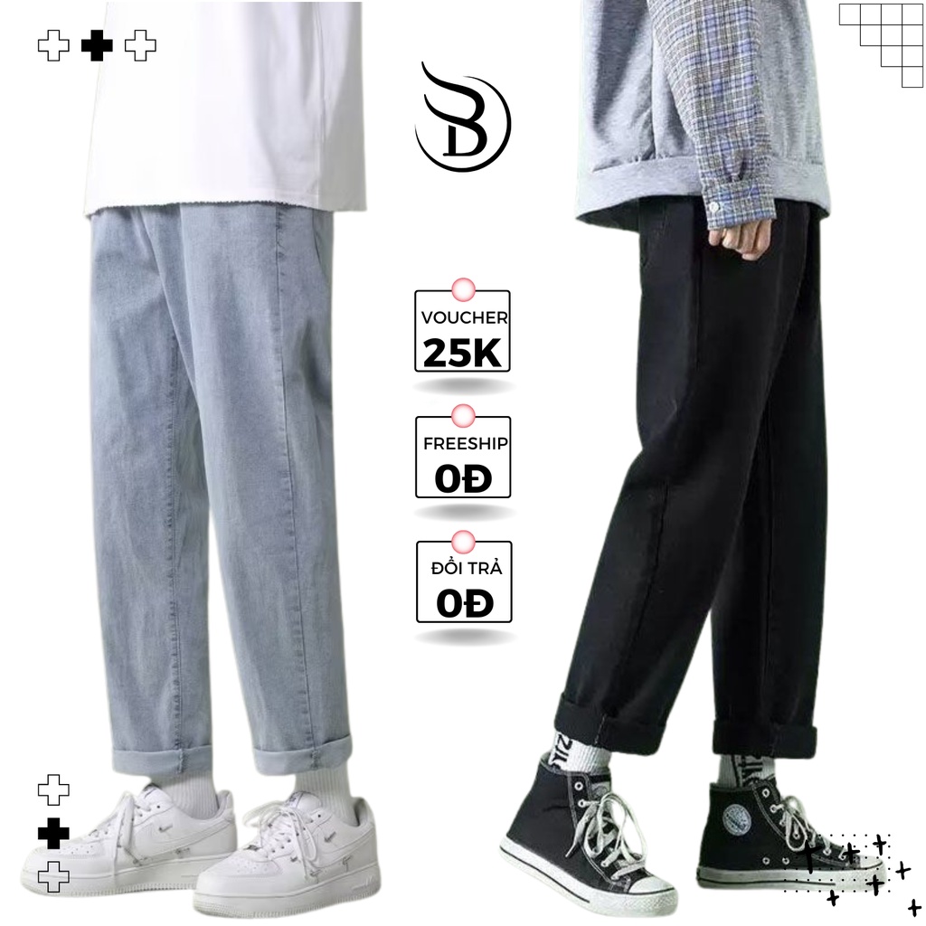 Quần Jean Baggy Nam Nữ Dáng Đứng Ống Suông Rộng Vải Bò Màu Xanh Nhạt Và Đen Trơn T1 Tại Badboy store