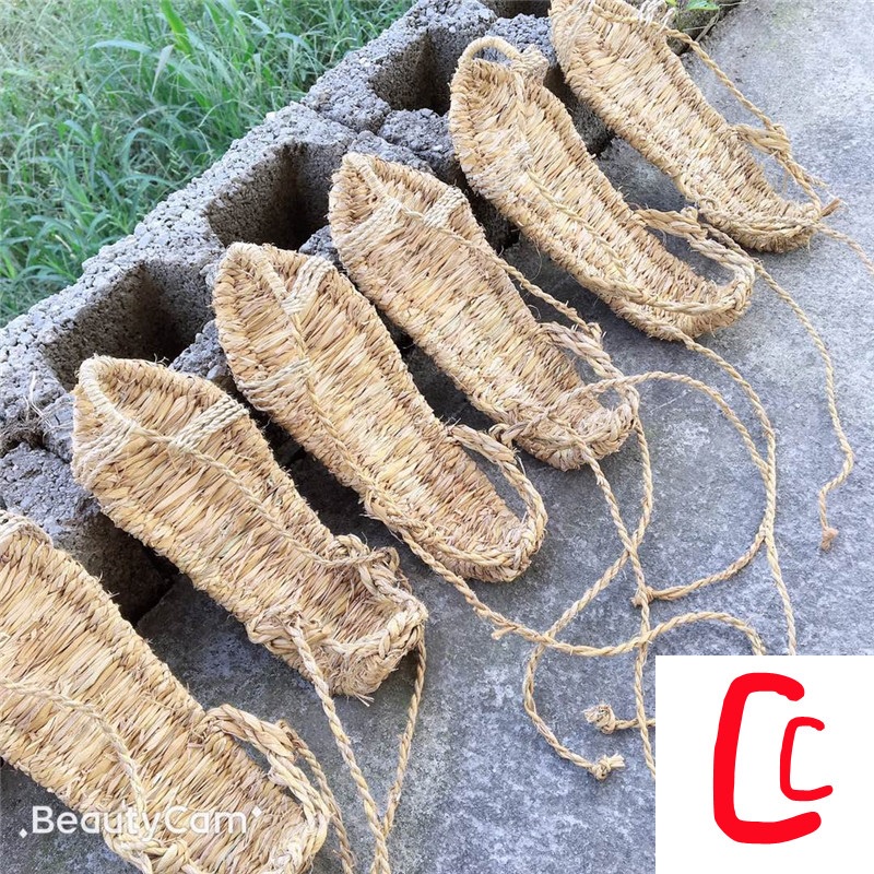 Giày Rơm Dệt Thủ Công Mùa Hè Buộc Dây Retro Độc Đáo Cho Nam