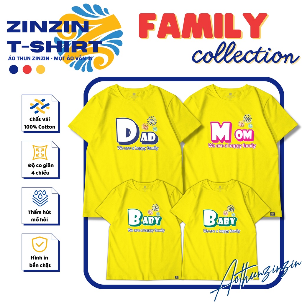 Áo thun gia đình Happy Family cổ tròn 100 phần trăm cotton 4 chiều (mẫu 4)