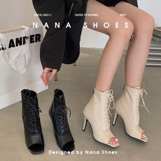 Bốt Nữ Cao Gót Hở Mũi Phối Dây Buộc Đế Cao 9 Phân Boot Nữ Cao Gót Mã M10 - Nana Shoes
