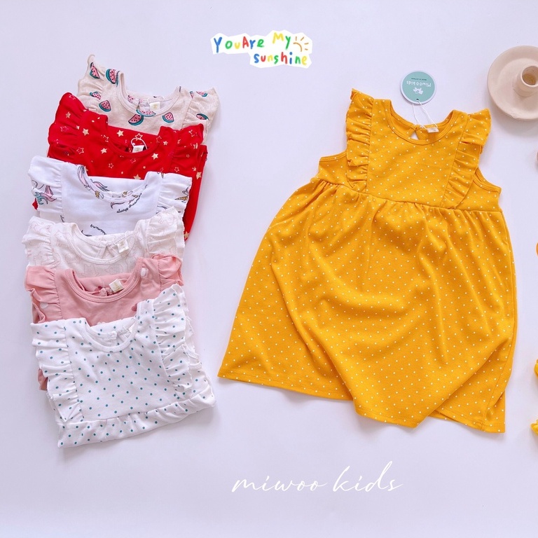 Váy Thun Cotton Miwoo Kids Siêu Mềm Họa Tiết Xinh Xắn Cho Bé Gái [8-22Kg]