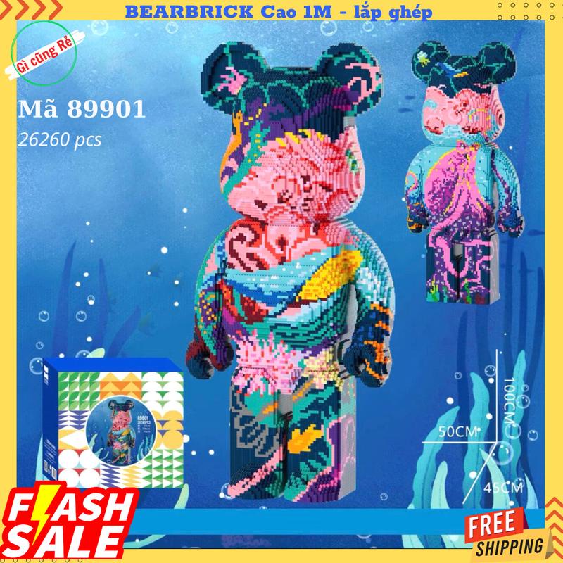 Đồ chơi lắp ghép BEARBRICK cao 1M Miếng vuông - Mô hình lắp ghép Gấu Bearbrick hai vạn dưới Đáy Biển - Kích thước 100cm