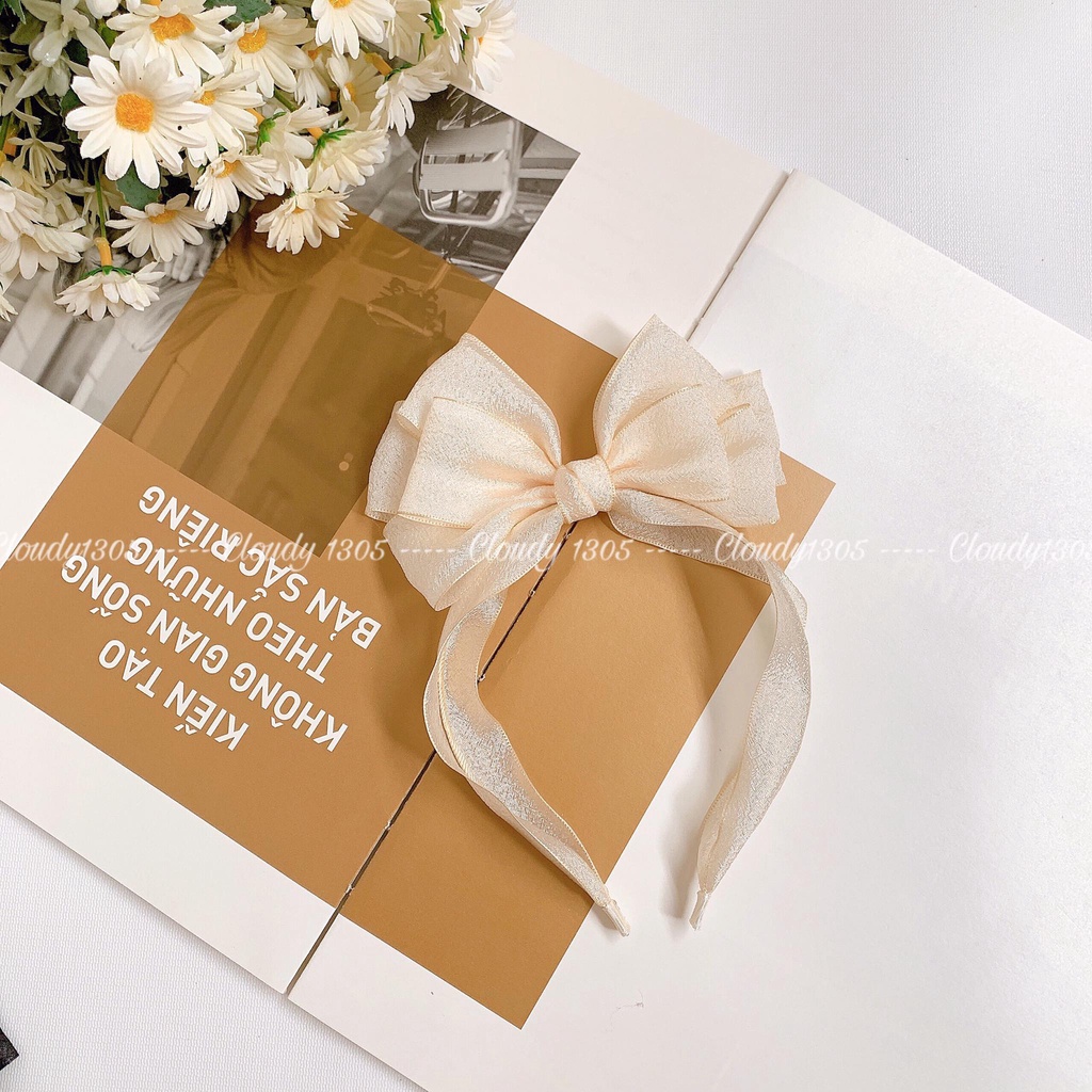 Cài tóc/Bờm tóc voan nhăn nơ đứng dễ thương