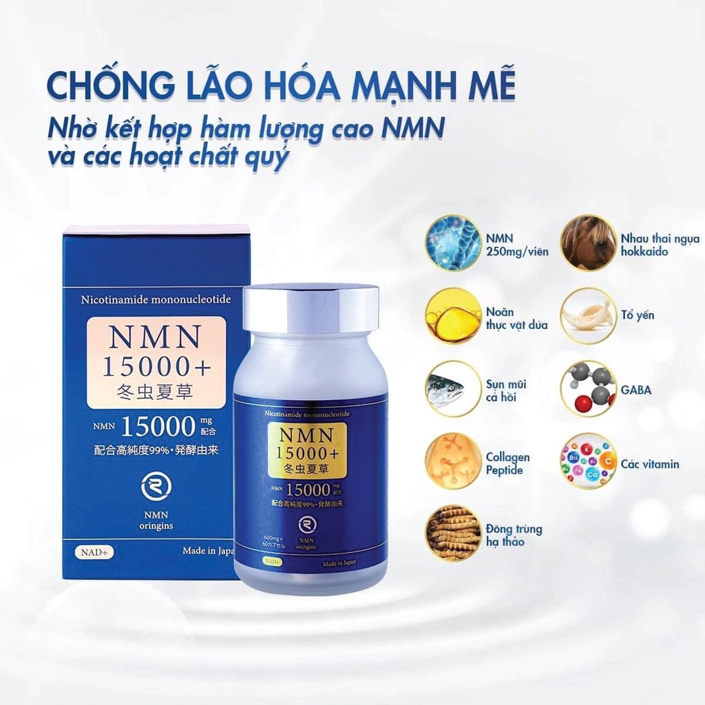 Viên uống NMN 15000+ Reiperfect Hỗ trợ sức khoẻ, đẹp da Hộp 60 viên - PhuongAnHouse