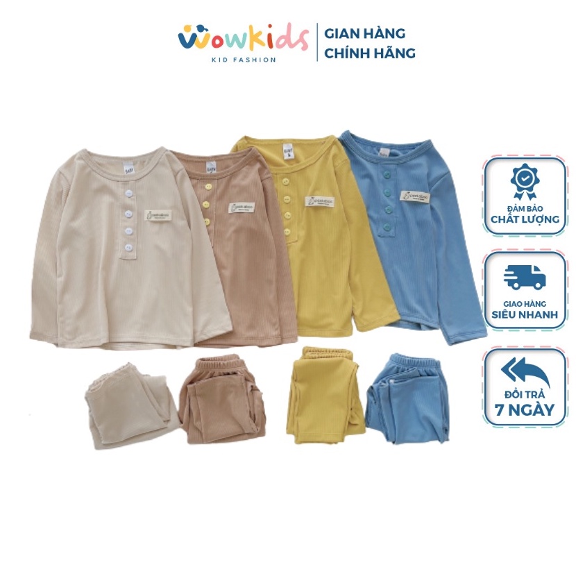 Bộ Quần Áo Len Tăm Trơn Dài Tay WOWKIDS Cho Bé Gái Bé Trai, Bộ Ngủ Thu Đông Cho Bé 8 -20kg