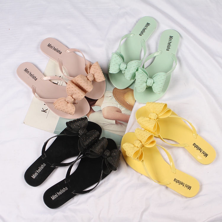 Dép Xỏ Ngón Đế Bằng Chống Trượt Đính Nơ Pha Lê Thời Trang Mùa Hè 2021 Dành Cho Bạn Nữ