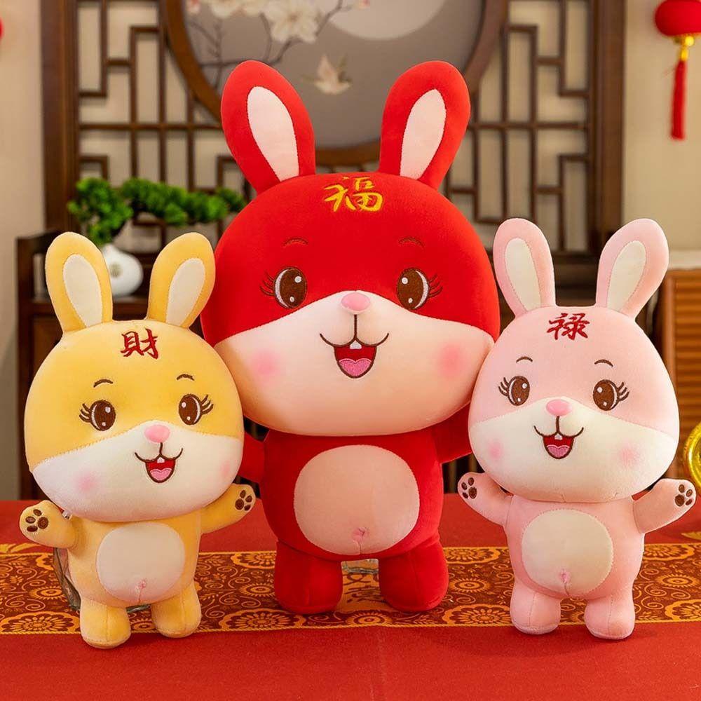 LANFY Thỏ Nhồi Bông Chất Liệu Cotton Phong Cách Trung Hoa Dễ Thương