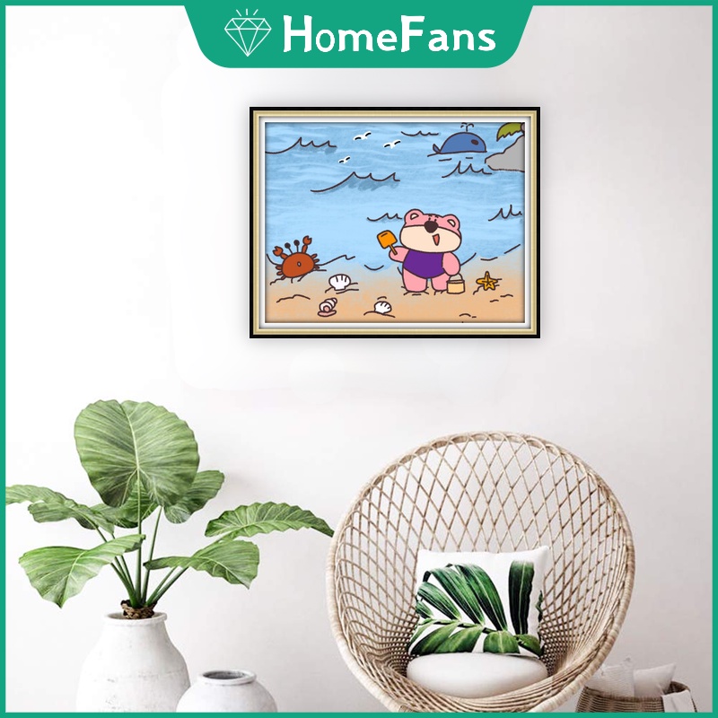 Bộ Tranh Đính Đá 5D Tự Làm Hình Gấu Và Thỏ Kích Thước 40x30cm / 50x40cm