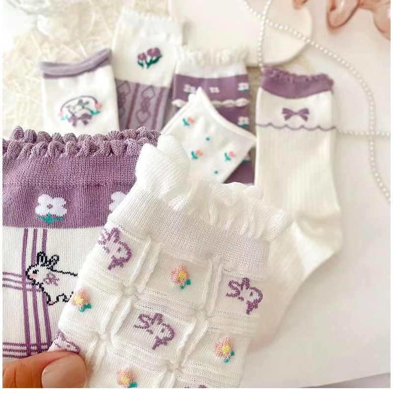 Đôi Vớ Cổ Cao Phối Ren Màu Tím Phong Cách lolita Dành Cho Nữ