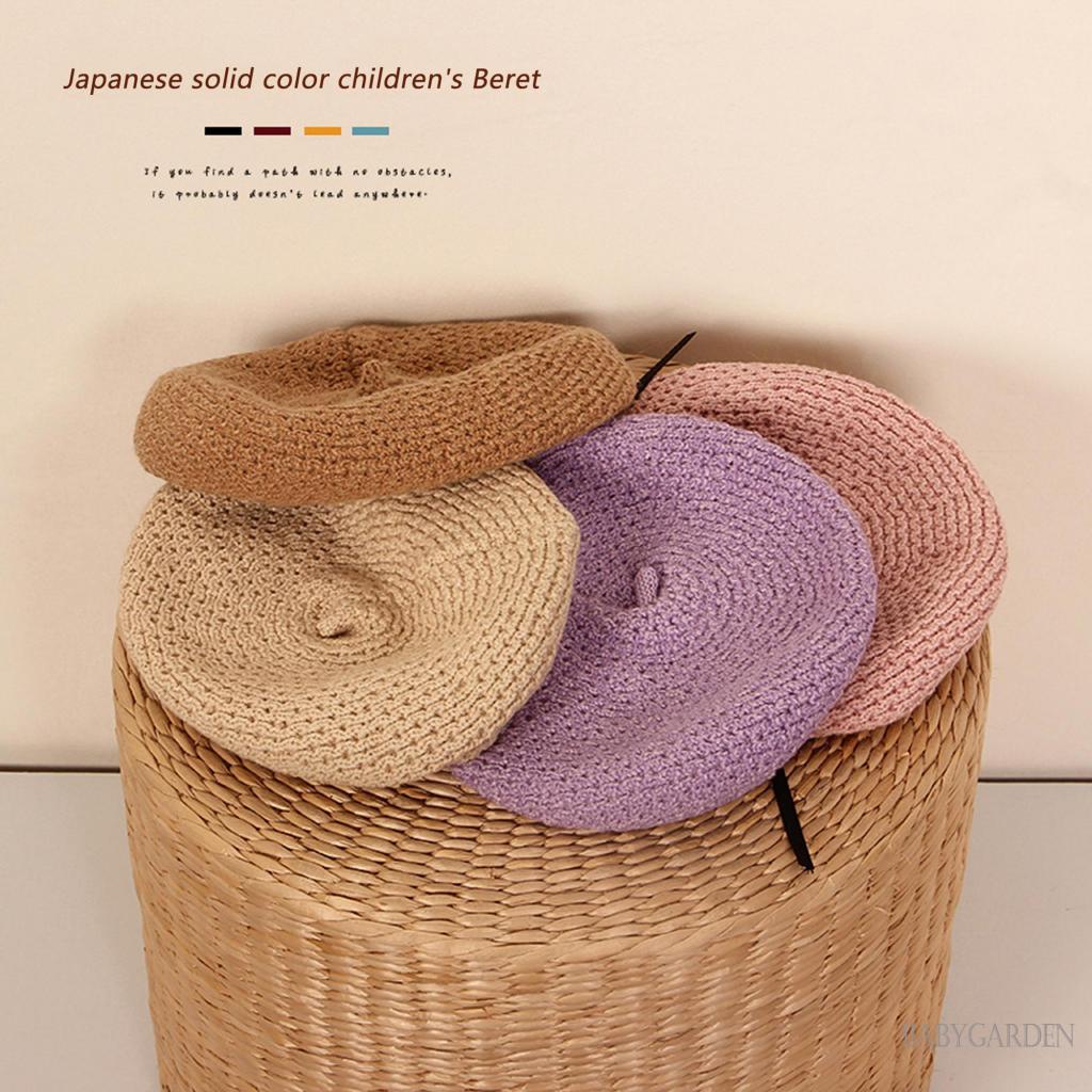 Mũ Beret Dệt Kim Màu Trơn Mềm Mại Thời Trang Mùa Đông Cho Bé Gái 2-6 Tuổi