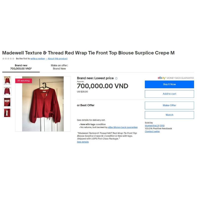 Áo nỉ xốp thắt nơ Madewell Texture Thread crepe wrap top