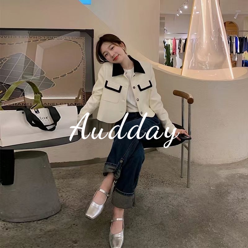 Audday Áo Kiểu Dáng Ngắn Ôm Sát Màu Sắc Tương Phản Phong Cách Hàn Quốc Dành Cho Nữ