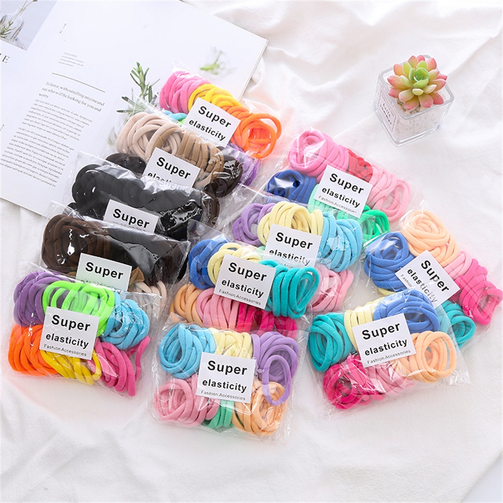 Set 48 Dây Cột Tóc Màu Trơn Co Giãn Tốt Thời Trang Cho Nữ
