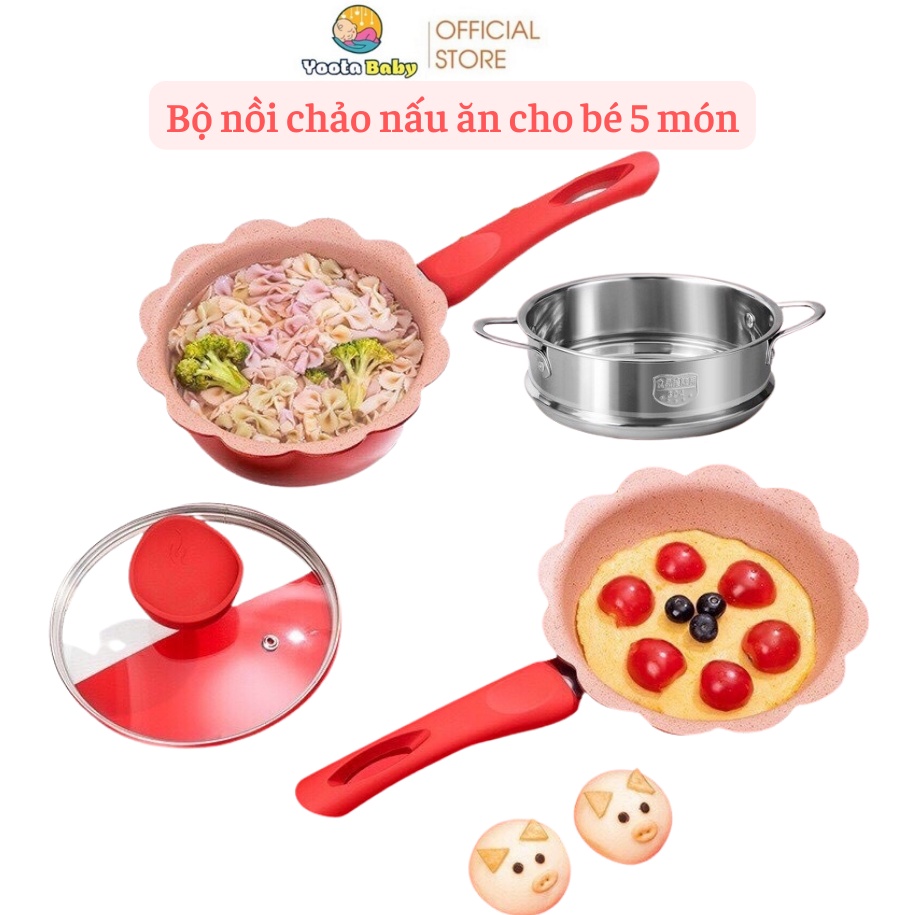 Bộ Nồi Và Chảo Ăn Dặm Cho Bé Chống Dính 16cm Yoota Baby Tặng Kèm Xửng Hấp