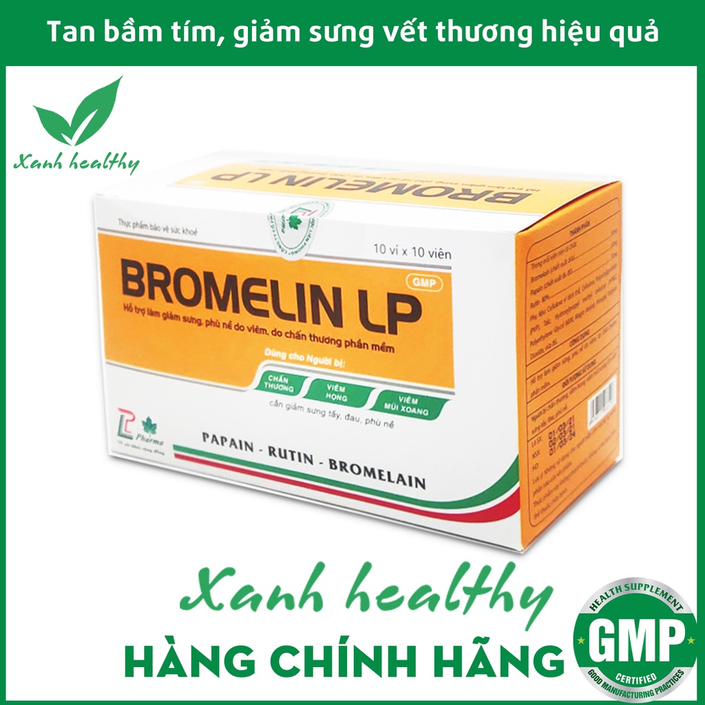 Viên uống giảm phù nề Bromelin LP - giúp giảm sưng, viêm họng, bầm ...