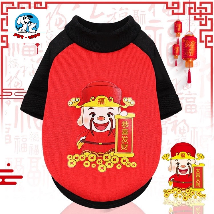 ÁO CHÓ MÈO - Áo Tết Nỉ Hình Mèo Thần Tài May Mắn Dễ Thương Cho Thú Cưng