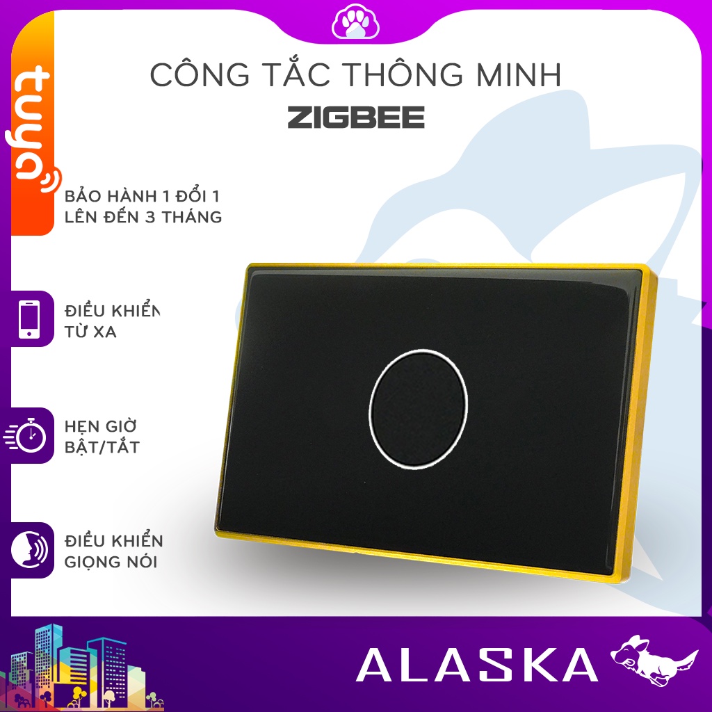 Công tắc cảm ứng thông minh 1/2/3/4 nút mặt gương (Chữ Nhật, Viền Vàng, Màu đen), mặt kính 2.5D Zigbee