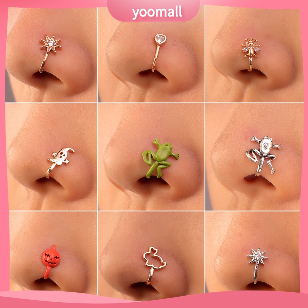 (Yoomall) Khuyên Mũi Giả Hình Chữ U Đính Đá Zircon Hình Ếch Hoạt Hình Sáng Bóng Cho Tiệc Tùng