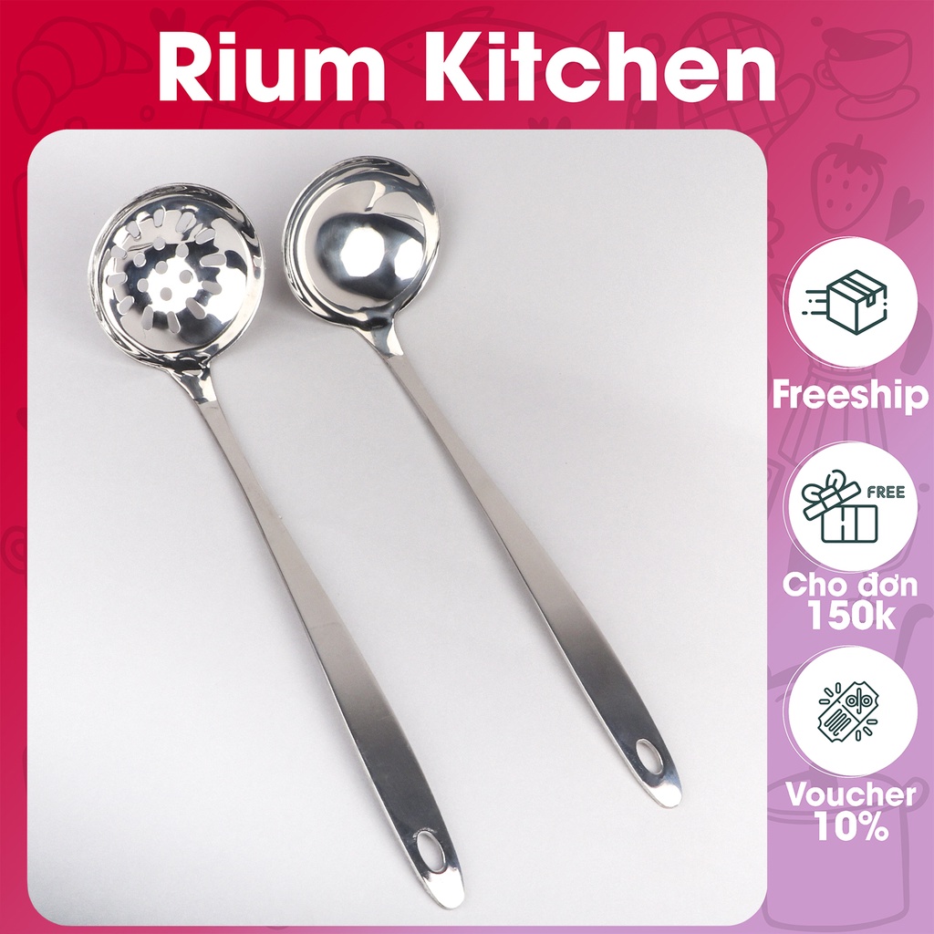 Set Vá đặc Vá lỗ múc canh inox cán dày Trắng thiết kế sang trọng cao cấp SVB01