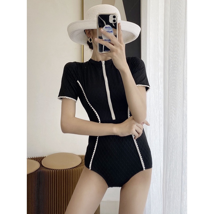 Bộ Đồ Bơi Ngắn Tay Lưng Cao Cỡ Lớn 40-70kg Thời Trang Cho Nữ Sinh