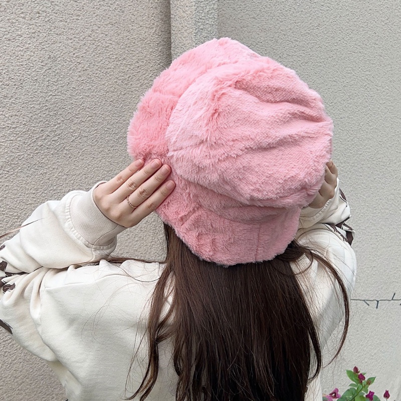 Mũ Bucket Lông Giả Mềm Mại Màu Trơn Giữ Ấm Mùa Đông Thời Trang Cho Nữ
