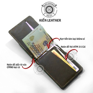 Ví nam mini, ví kẹp tiền money clip thiết kế Kiến Leather