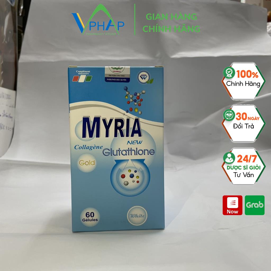 Viên Uống Trắng Da MYRIA - Viên Uống Glutathione 1000mg, Collagen, Vitamin C Nhập Khẩu Pháp (Lọ 60v)