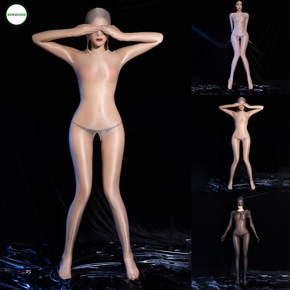 GORGEOUS~Open Crotch Romper Women Sheer Jumpsuit Full Body Glossy Jumpsuit Lingerie