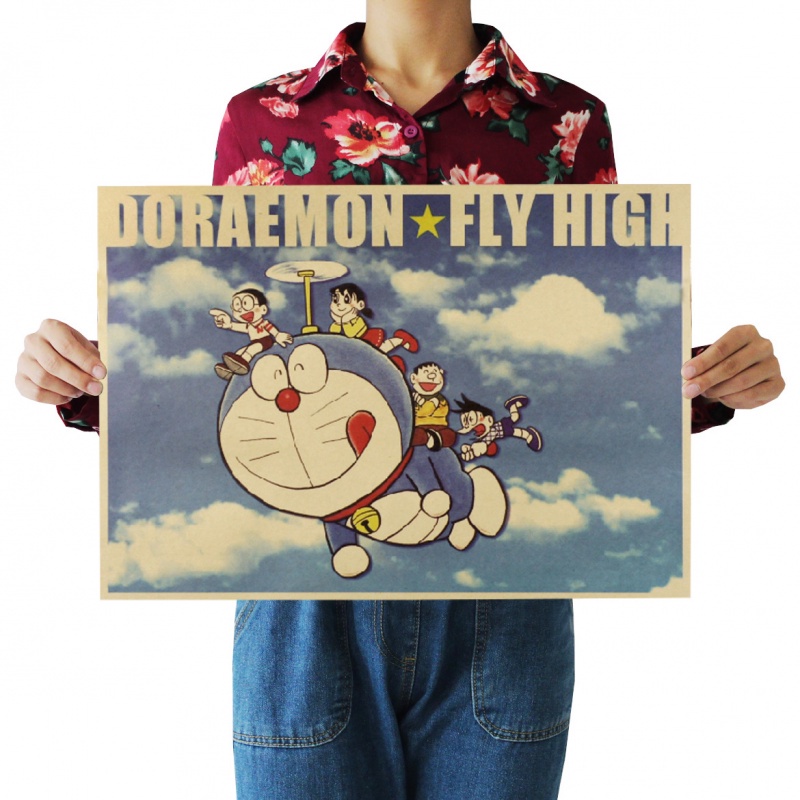 Tranh Treo Tường Trang Trí In Hình Doraemon Hoài Cổ Bằng Giấy kraft