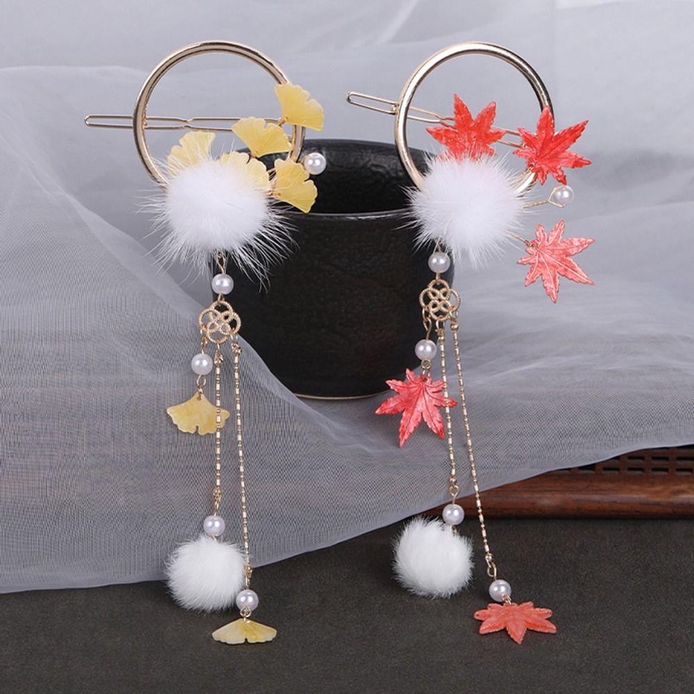 Kẹp Tóc Đuôi Ngựa Hình Lá Phong Phủ Lông Nhung Thời Trang Cho Nữ Giá Đỡ