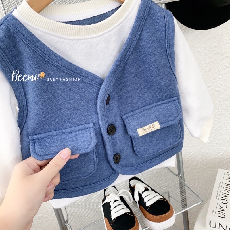 Áo gile nỉ bông phối dài tay beemo cho bé 9 đến 24kg