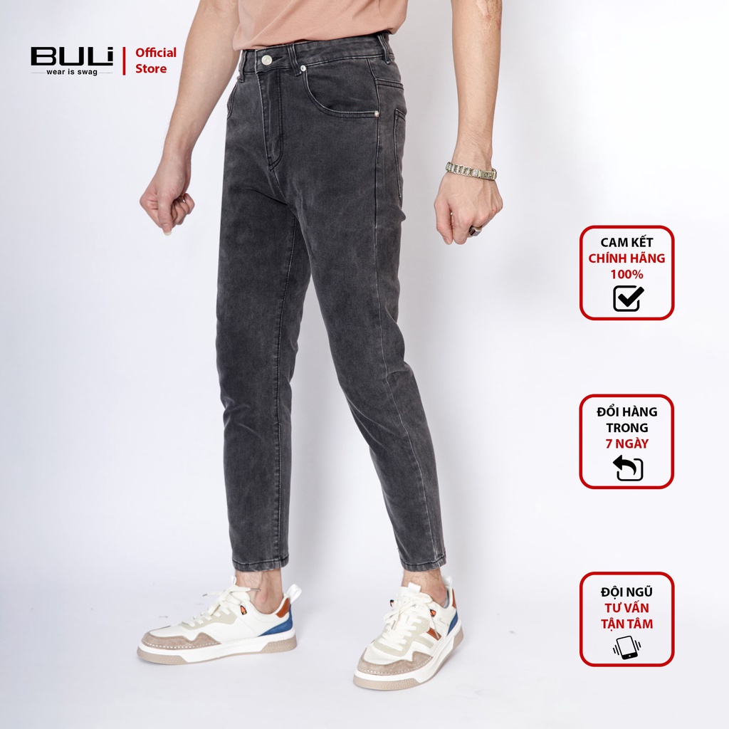 Quần Bò Nam Đen Dáng Ôm Local Brand BULI Dáng Ôm Chất Liệu Cotton Co Giãn Không Bai Xù, Bền Màu J01