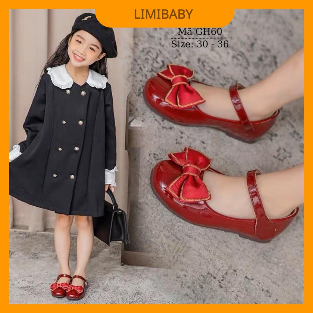 Giày búp bê đỏ gắn nơ duyên dáng và dễ thương cho bé gái 5 đến 12 tuổi phong cách Hàn Quốc GH60