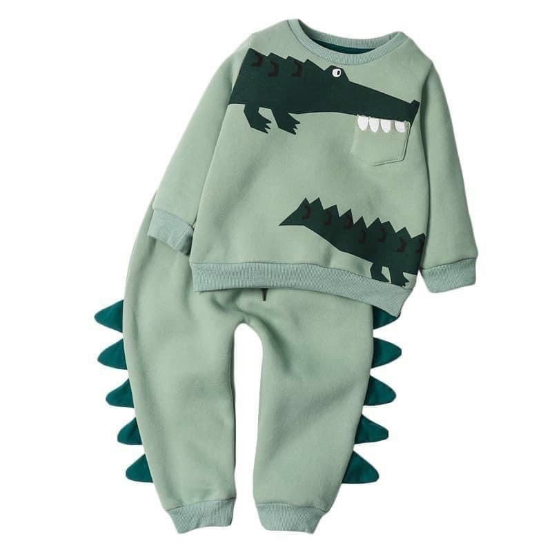 Set bộ nỉ cá sấu Hm màu xanh hot trend cho bé trai, chất nỉ da cá mềm đẹp màu xanh mint quần độc lạ