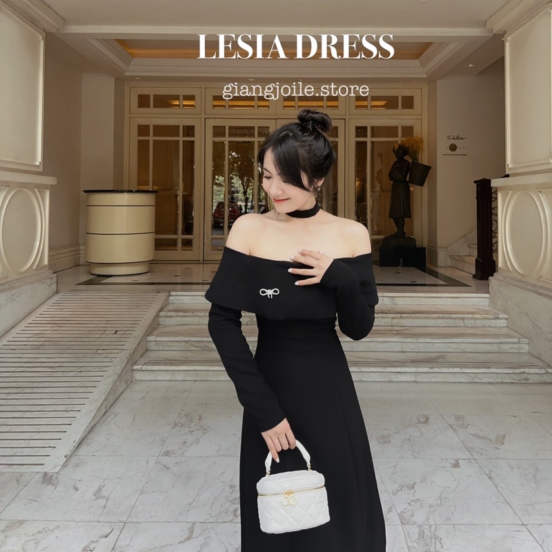 Đầm trễ vai chocker dáng dài kèm tag nơ Lesia Dress - Giangjoile.Store