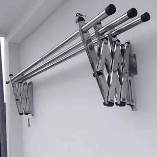 Giàn phơi xếp tường inox cao cấp có thanh phơi, Giàn phơi đồ inox xếp gọn, Giàn phơi thông minh, Giàn phơi quần áo