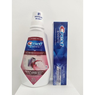 Combo nước súc miệng + kem đánh răng Crest 3D White, làm trắng răng và tẩy bỏ vết bẩn trên răng