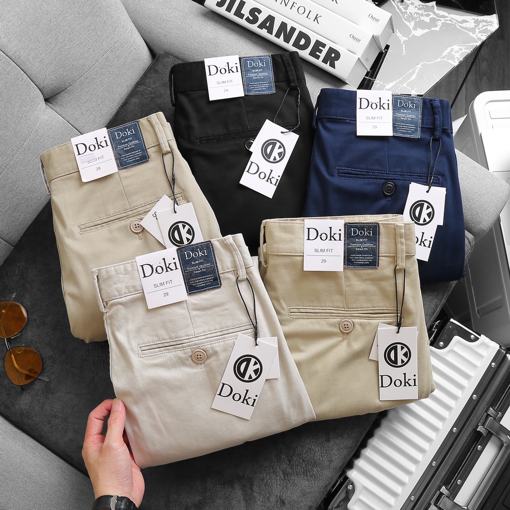 Quần Kaki Nam Doki 4 Màu Đẹp Cao Cấp, Quần Kaki Dáng Ôm Đứng Chất Vải Co Giãn Dày Dặn, Không Nhăn Bai Xù - DKC